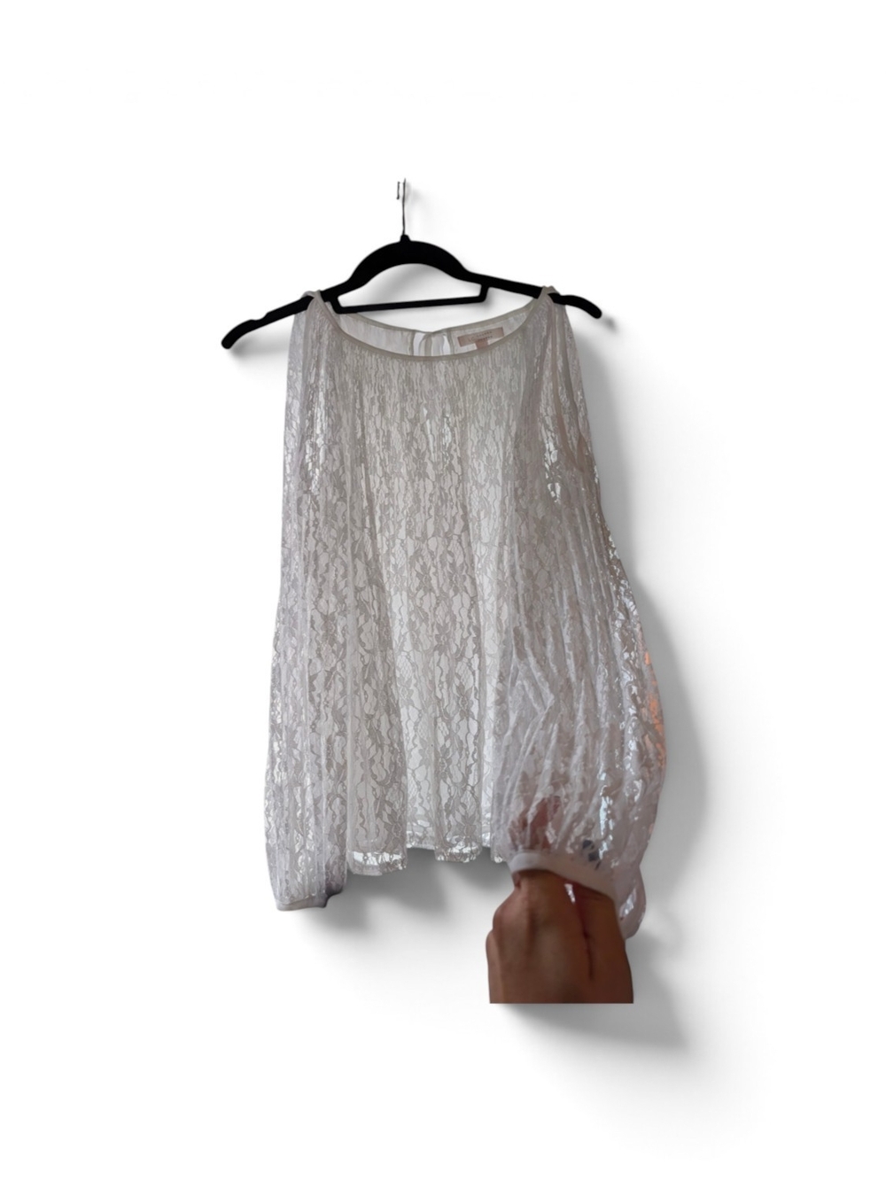 LC Lauren Conrad White Sheer Lace Long-Sleeve Blouse
